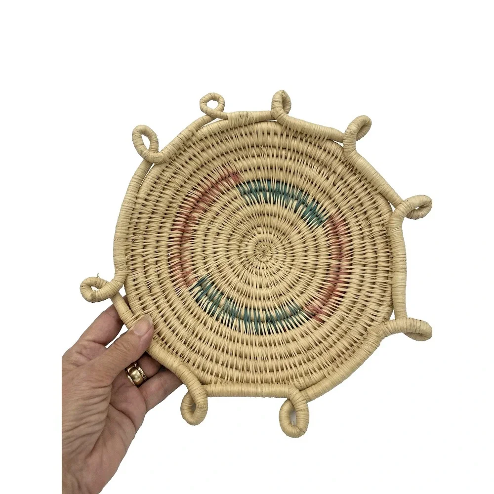 Vintage‎ Handwoven Coiled Basket Twisted Loop Rim 10